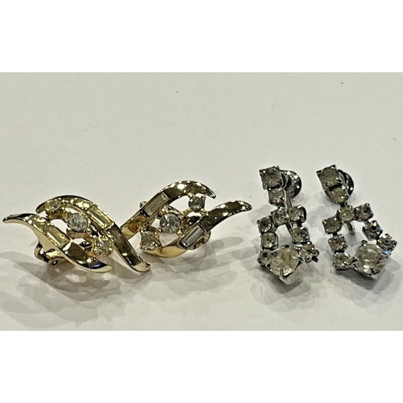 CORO Signed Vintage Earrings Lot of (2 pair) Rhinestone Screw & Clip A11… - Picture 1 of 12